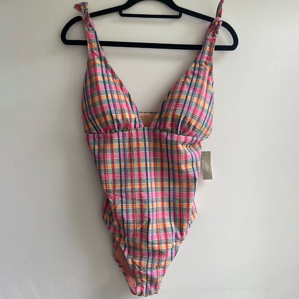 J. Crew Pink Multicolor Plaid One-Piece Swimsuit